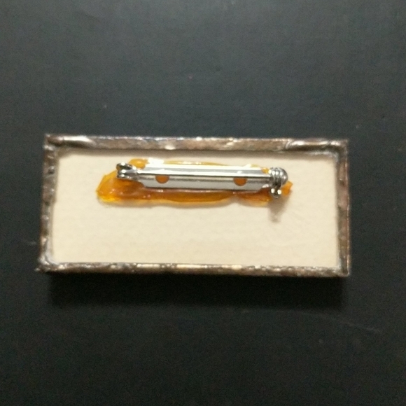 Vintage𝅺 Dried Pink Flower Floral Rectangular Statement Brooch - Picture 2 of 2